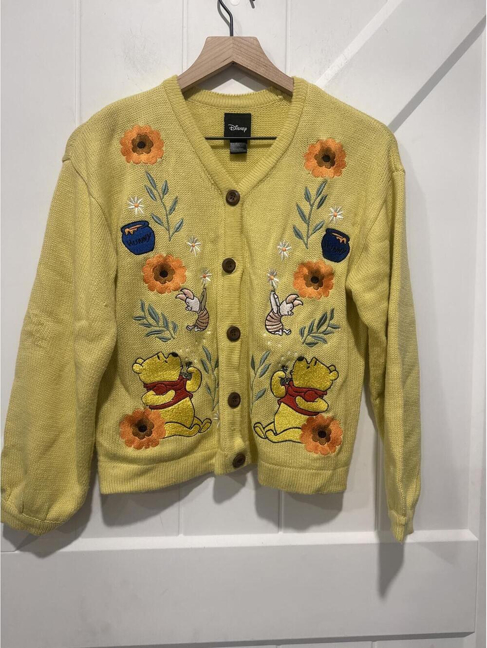 Disney x Hot Topic Winnie the Pooh Embroidered Yellow Cardigan Sweater Size XS